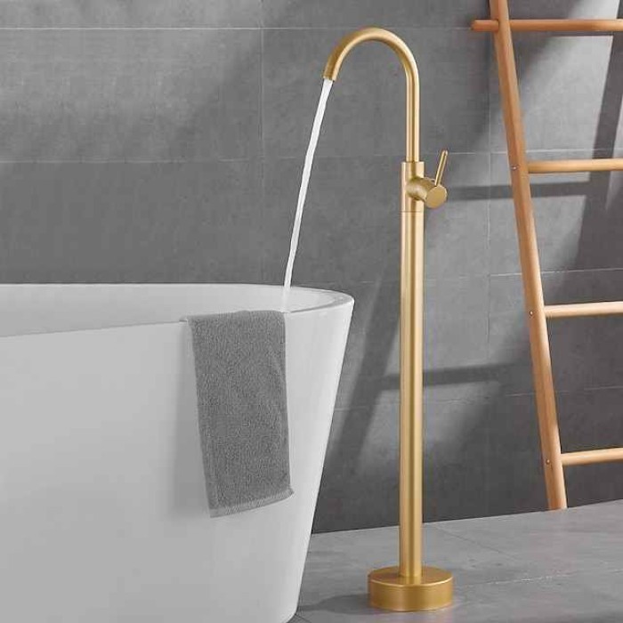 Floor Mount Standing Bathtub Faucet, 360° Swivel Freestanding Tub Filler Mixer Tap Brass Spout High Flow Shower Faucets