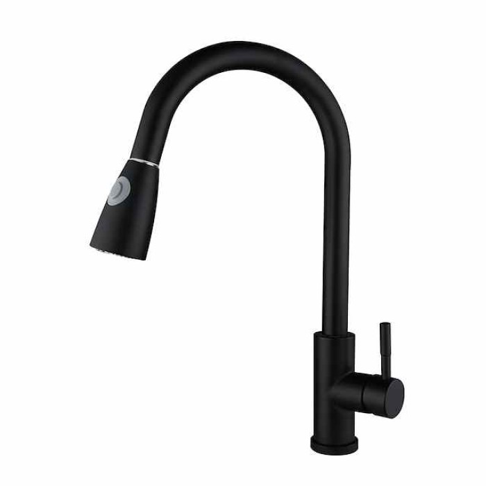 Kitchen Sink Mixer Faucet with Pull Out Spray Deck Mounted, 304 Stainless Steel 360 Rotatable Kitchen Vessel Taps for Vegetable Washing Basin Black Brushed Nickel