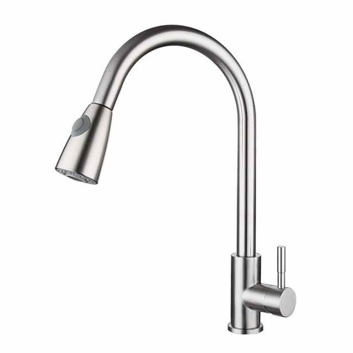 Kitchen Sink Mixer Faucet with Pull Out Spray Deck Mounted, 304 Stainless Steel 360 Rotatable Kitchen Vessel Taps for Vegetable Washing Basin Black Brushed Nickel