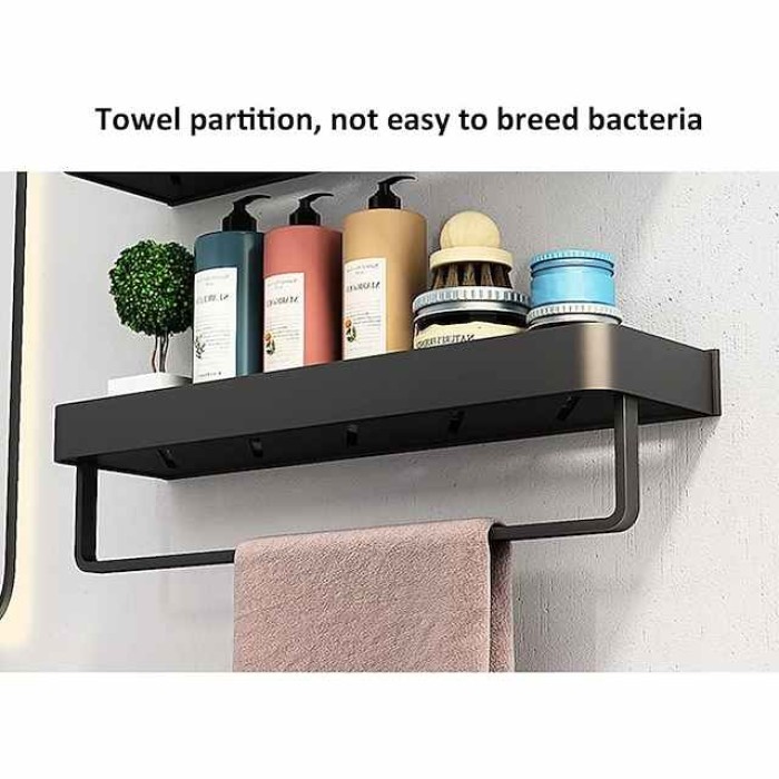 Bathroom Shelves Wall Mounted Black Storage Organizer Rack Bathroom Kitchen Bathroom Hardware Pendant Bathroom Shelf Space Aluminum Shower Rack Corner Shelf Square Bath Shower Shelf