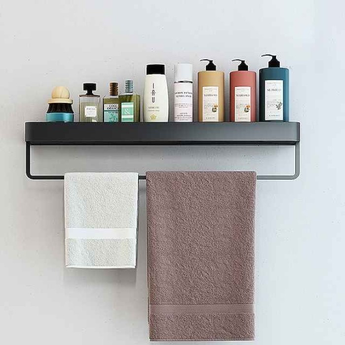 Bathroom Shelves Wall Mounted Black Storage Organizer Rack Bathroom Kitchen Bathroom Hardware Pendant Bathroom Shelf Space Aluminum Shower Rack Corner Shelf Square Bath Shower Shelf