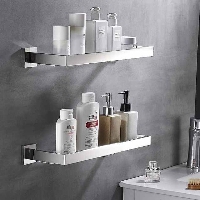 Modern Bath Toilet Rack Stainless Steel Tempered Glass Shelf Rack Shower Toiletries Rack Cosmetics Storage Rack