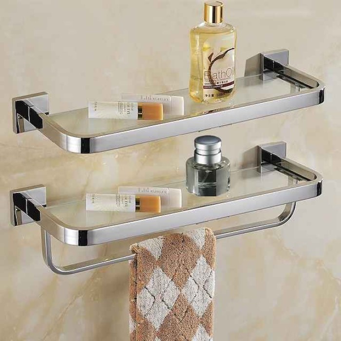 8mm Tempered Glass Toilet Shelf Bathroom Cosmetics Toiletries Storage Layer Shelf Thickened 304 Stainless Steel Mirror Bright Light Color, Various Specifications Are Available