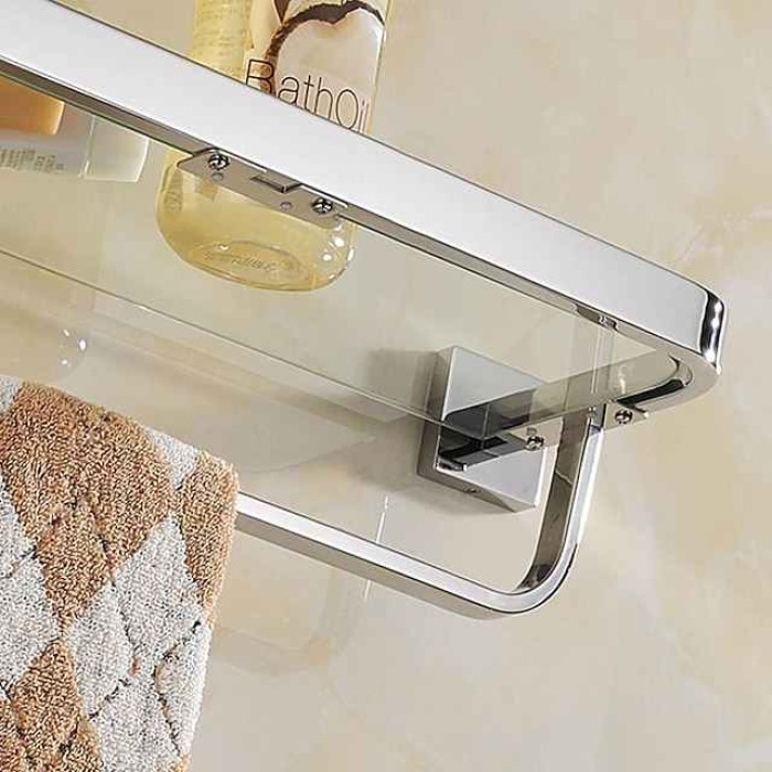 8mm Tempered Glass Toilet Shelf Bathroom Cosmetics Toiletries Storage Layer Shelf Thickened 304 Stainless Steel Mirror Bright Light Color, Various Specifications Are Available