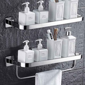 Modern Bath Multifunctional Storage Rack With Towel Bar Stainless Steel Thickened Towel Rack Bathroom Tempered Glass Cosmetics Bathroom Supplies Storage Rack