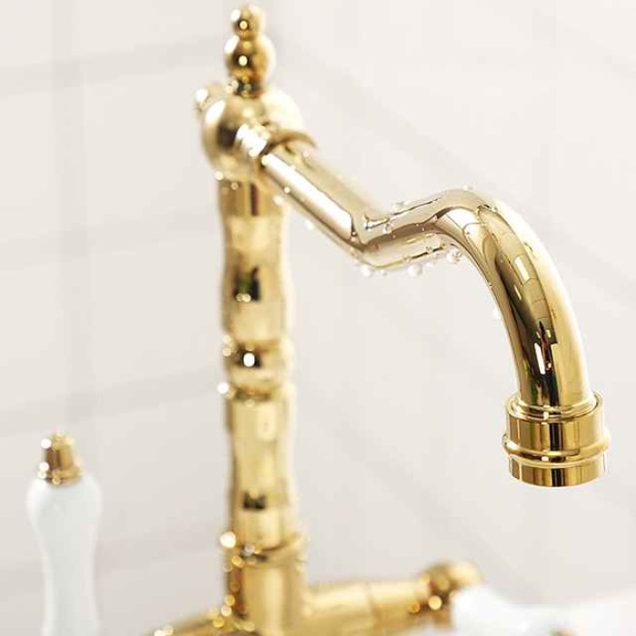 Kitchen Faucet,Two Handles One Hole Antique Brass / Electroplated / Painted Finishes Standard Spout Centerset Antique Kitchen Taps