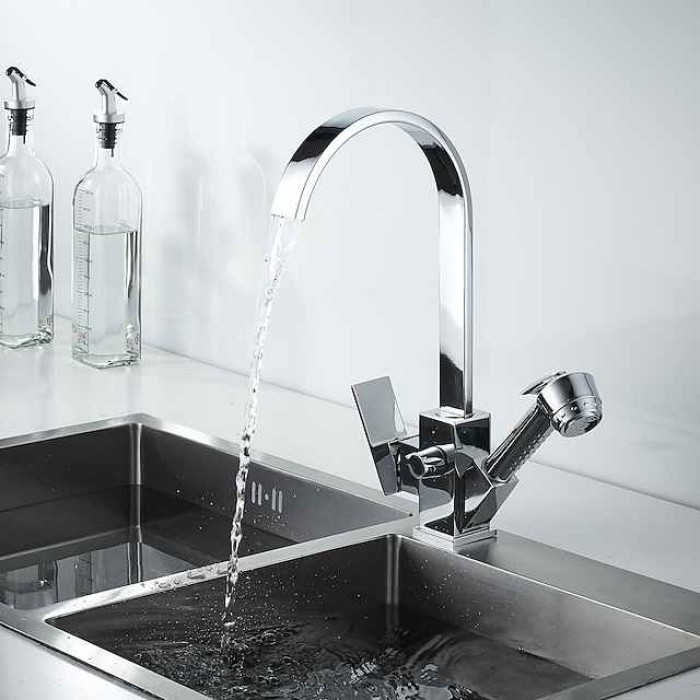 Kitchen Faucet - Single Handle Two Holes Electroplated Pull-Out / &Shy;Pull-Down / Standard Spout / Tall / &Shy;High Arc Centerset Contemporary Kitchen Taps