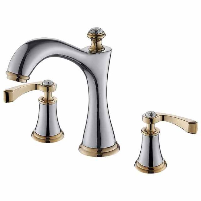 Luxury Widespread Bathroom Sink Mixer Faucet Vintage, 360 Swivel Retro Style Brass 3 Hole 2 Handle Basin Tap Deck Mounted, Washroom Basin Vessel Water Tap with Hot and Cold Hose