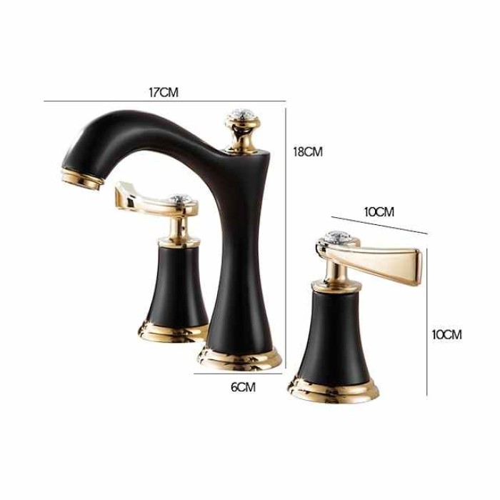 Luxury Widespread Bathroom Sink Mixer Faucet Vintage, 360 Swivel Retro Style Brass 3 Hole 2 Handle Basin Tap Deck Mounted, Washroom Basin Vessel Water Tap with Hot and Cold Hose