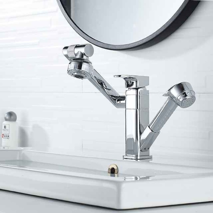 Bathroom Sink Faucet - Rotatable / Pull out Painted Finishes Centerset Single Handle Two HolesBath Taps