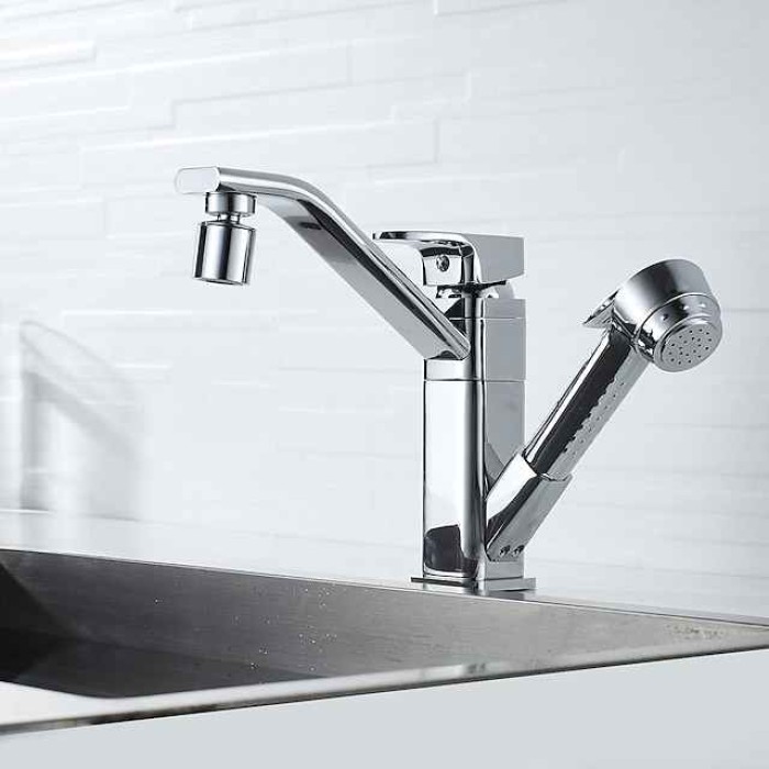 Bathroom Sink Faucet - Rotatable / Pull out Painted Finishes Centerset Single Handle Two HolesBath Taps