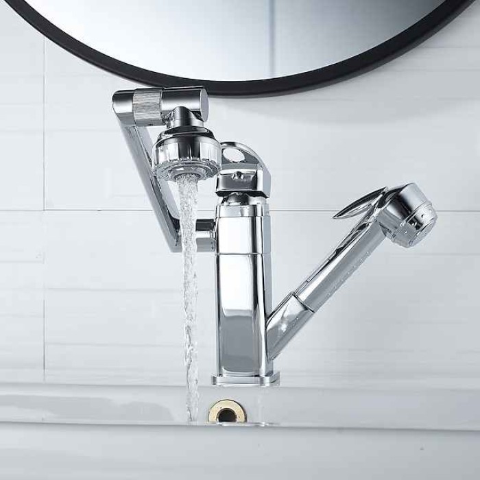 Bathroom Sink Faucet - Rotatable / Pull out Painted Finishes Centerset Single Handle Two HolesBath Taps