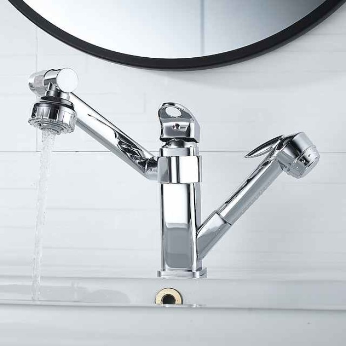 Bathroom Sink Faucet - Rotatable / Pull out Painted Finishes Centerset Single Handle Two HolesBath Taps