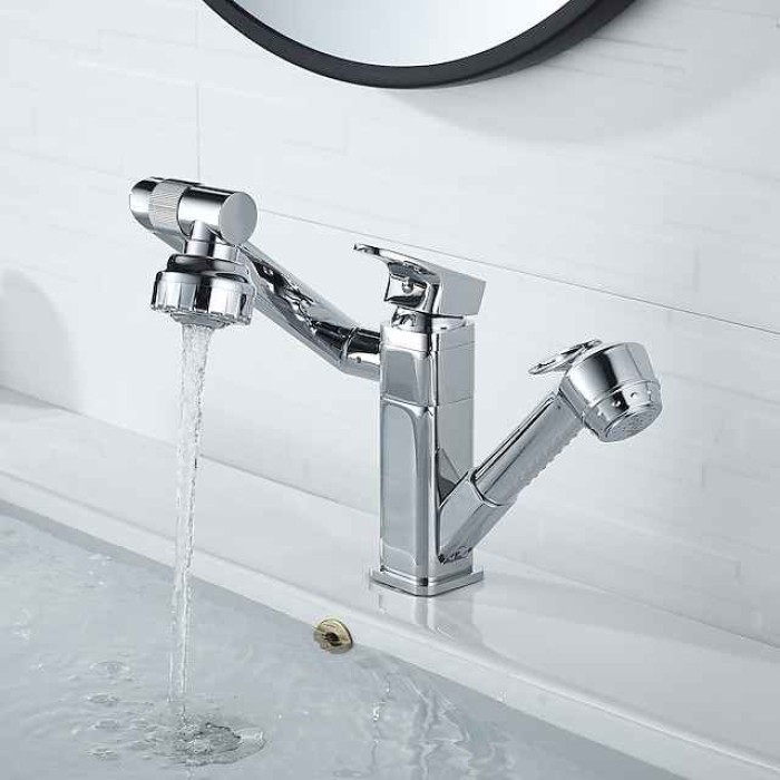 Bathroom Sink Faucet - Rotatable / Pull out Painted Finishes Centerset Single Handle Two HolesBath Taps