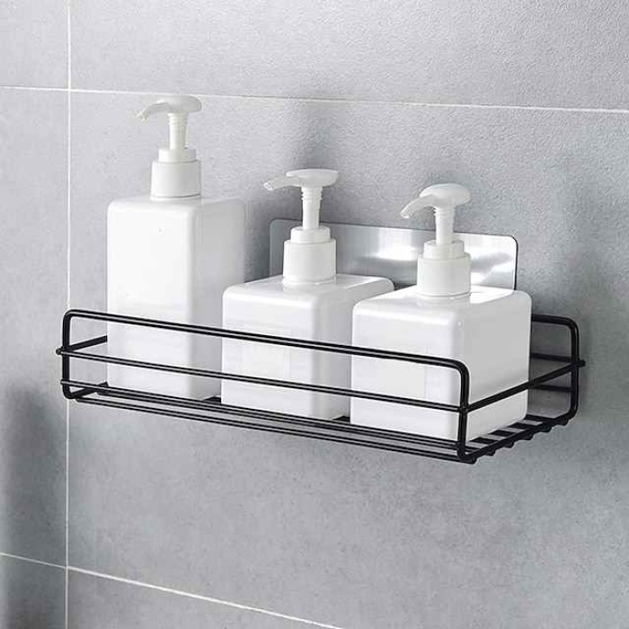 Wall Mounted Bathroom Shelf Floating Shelves Shower Hanging Basket Shampoo Holders WC Accessories Kitchen Seasoning Storage Rack