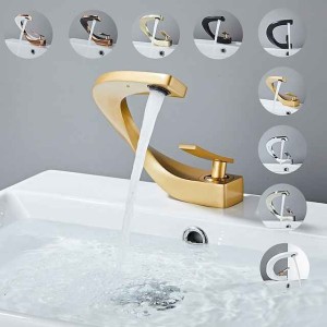 Bathroom Sink Mixer Faucet, Mono Wash Basin Single Handle Basin Taps Washroom, Monobloc Vessel Water Brass Tap Deck Mounted with Hot and Cold Hose