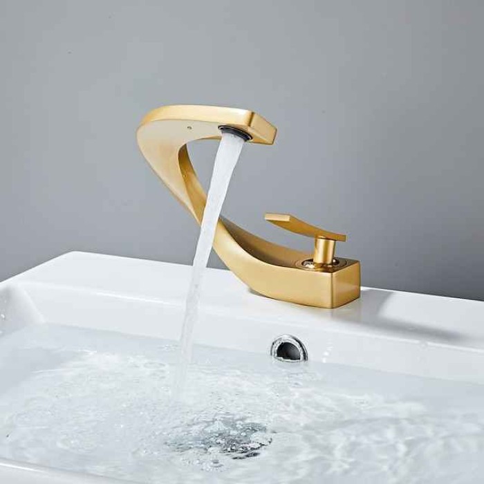 Bathroom Sink Mixer Faucet, Mono Wash Basin Single Handle Basin Taps Washroom, Monobloc Vessel Water Brass Tap Deck Mounted with Hot and Cold Hose