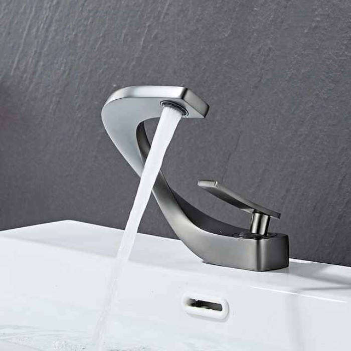 Bathroom Sink Mixer Faucet, Mono Wash Basin Single Handle Basin Taps Washroom, Monobloc Vessel Water Brass Tap Deck Mounted with Hot and Cold Hose