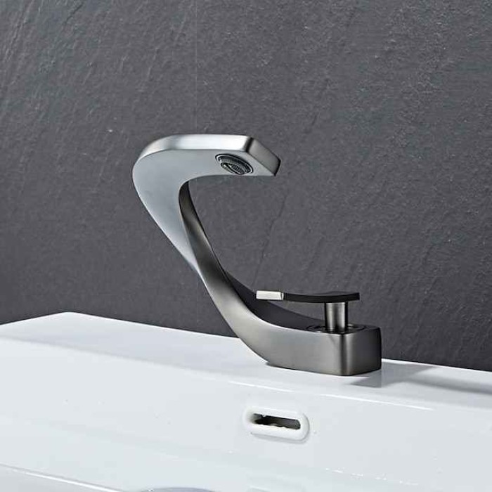 Bathroom Sink Mixer Faucet, Mono Wash Basin Single Handle Basin Taps Washroom, Monobloc Vessel Water Brass Tap Deck Mounted with Hot and Cold Hose