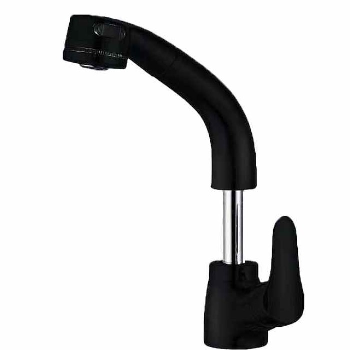 Matte Black Bathroom Basin Faucet Pull Out Spout Rotatable Liftable Body Deck Mounted Hot and Cold Water Mixer Tap