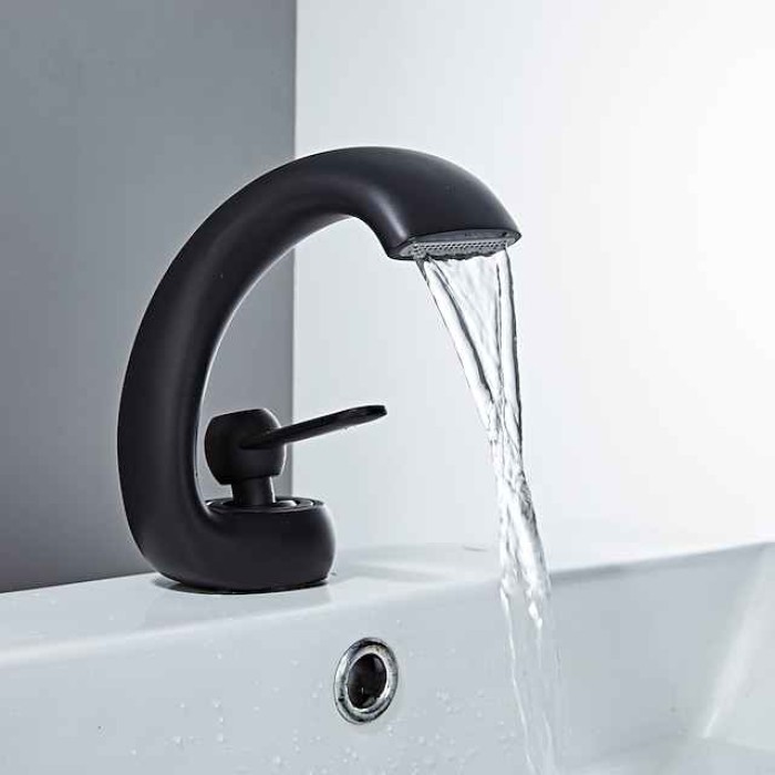 Bathroom Sink Faucet - Waterfall Chrome / Oil-rubbed Bronze / Brushed Centerset Single Handle One HoleBath Taps