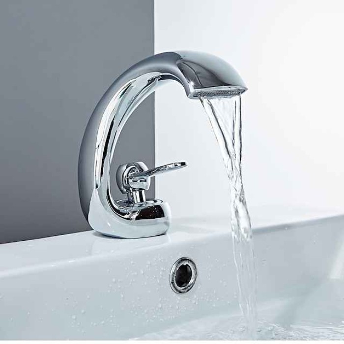 Bathroom Sink Faucet - Waterfall Chrome / Oil-rubbed Bronze / Brushed Centerset Single Handle One HoleBath Taps