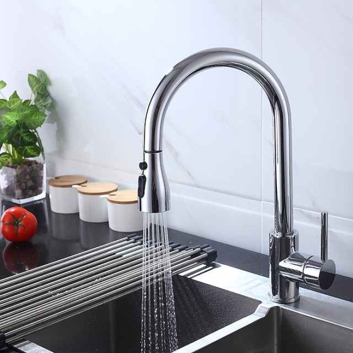 Kitchen Faucet - Single Handle One Hole Chrome / Brushed / Electroplated Pull-out / Pull-down / Standard Spout Centerset Modern Contemporary Kitchen Taps