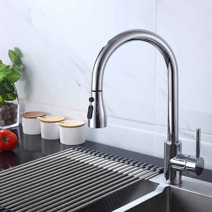 Kitchen Faucet - Single Handle One Hole Chrome / Brushed / Electroplated Pull-out / Pull-down / Standard Spout Centerset Modern Contemporary Kitchen Taps