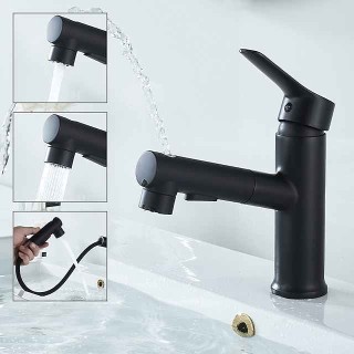 Bathroom Sink Faucet Pull out / Pullout Spray Electroplated / Painted Finishes Centerset Single Handle One HoleBath Taps