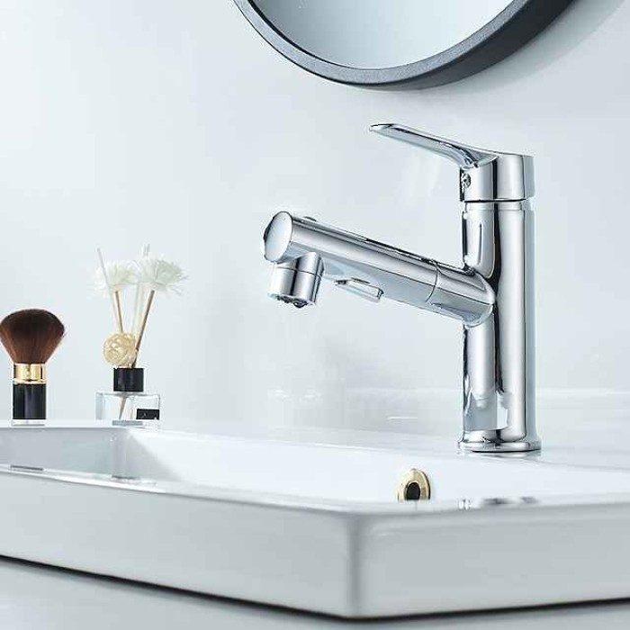 Bathroom Sink Faucet Pull out / Pullout Spray Electroplated / Painted Finishes Centerset Single Handle One HoleBath Taps