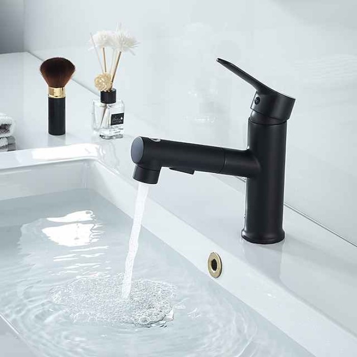 Bathroom Sink Faucet Pull out / Pullout Spray Electroplated / Painted Finishes Centerset Single Handle One HoleBath Taps