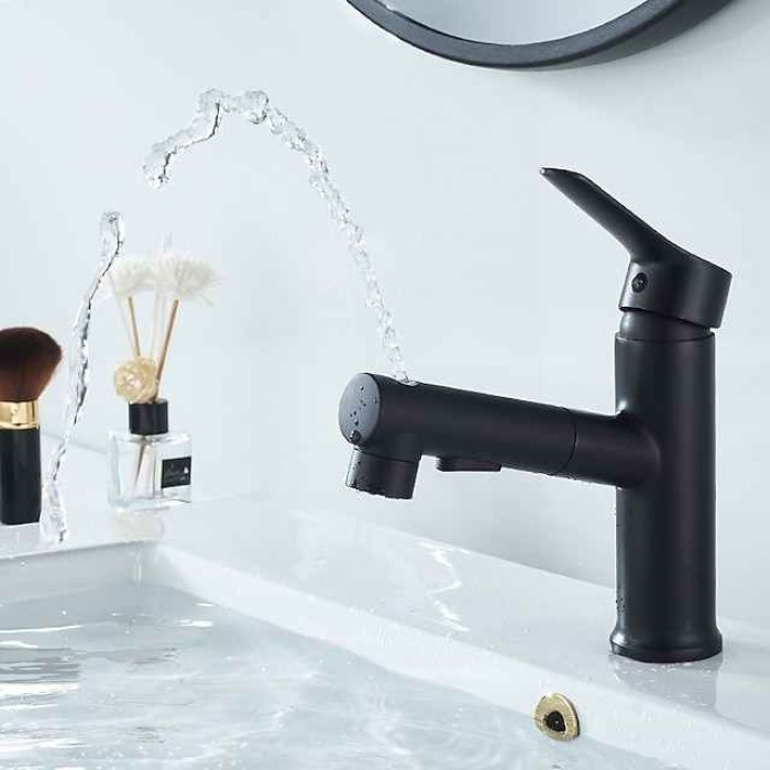 Bathroom Sink Faucet Pull out / Pullout Spray Electroplated / Painted Finishes Centerset Single Handle One HoleBath Taps