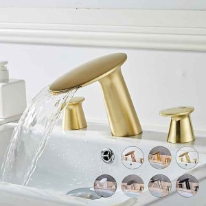 Widespread Bathroom Sink Faucet,Two Handle Three Holes Waterfall  Electroplated Bath Taps