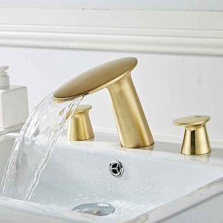 Widespread Bathroom Sink Faucet,Two Handle Three Holes Waterfall  Electroplated Bath Taps