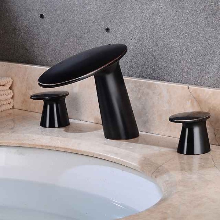 Widespread Bathroom Sink Faucet,Two Handle Three Holes Waterfall  Electroplated Bath Taps