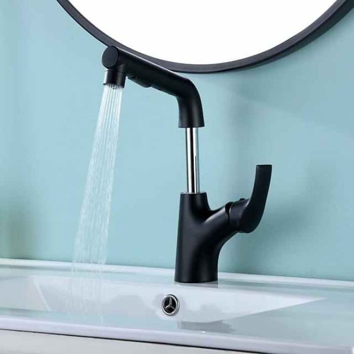 Bathroom Sink Faucet - Rotatable / Pull out Chrome / Electroplated / Painted Finishes Centerset Single Handle One HoleBath Taps