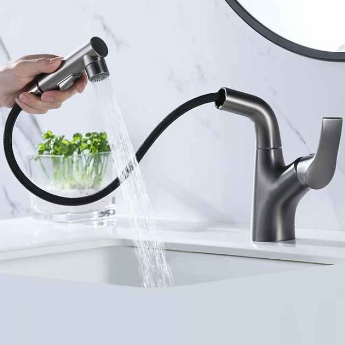 Bathroom Sink Faucet - Rotatable / Pull out Chrome / Electroplated / Painted Finishes Centerset Single Handle One HoleBath Taps