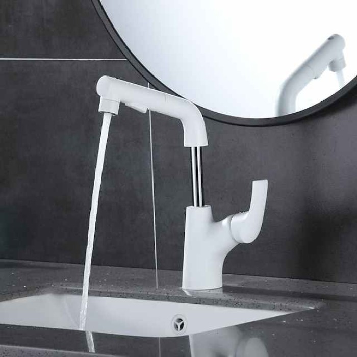 Bathroom Sink Faucet - Rotatable / Pull out Chrome / Electroplated / Painted Finishes Centerset Single Handle One HoleBath Taps