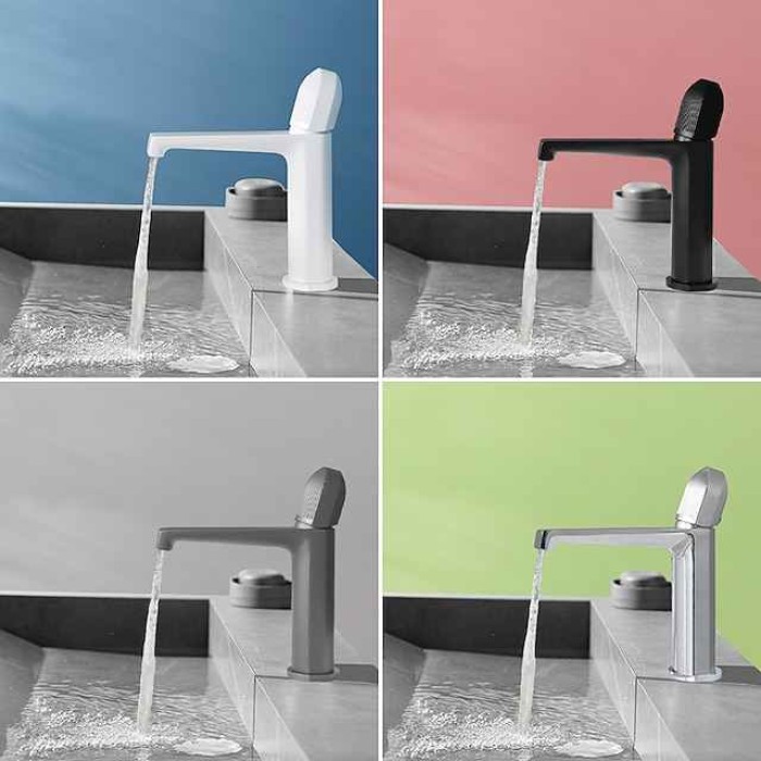 Bathroom Sink Faucet,Black Bathroom Faucet,Brass Single Handle One Hole Bath Taps(Black/Grey/Chrome/Golden)