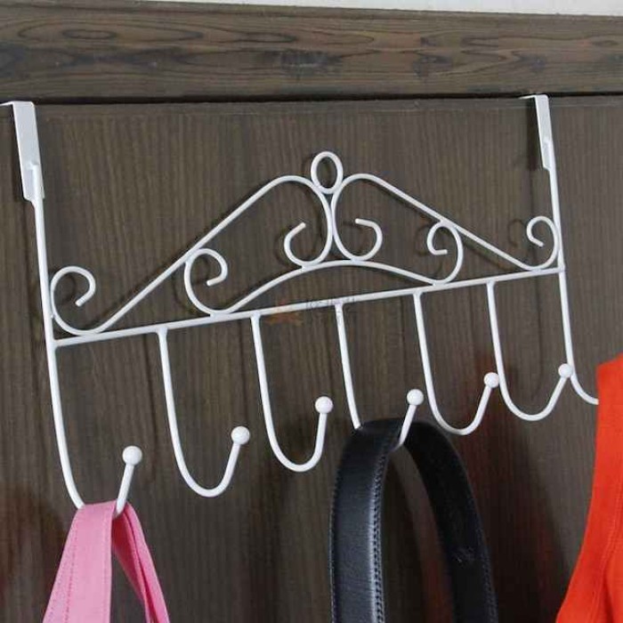 Over Door Hanger with 7 Hooks,Metal Over The Door Towel Hook,Decorative Overdoor Organizers,Hanging Storage Rack for Hat,Coats,Purses,Scarves,Clothes,Jackets,Belt,Bedroom,Bathroom,Closet