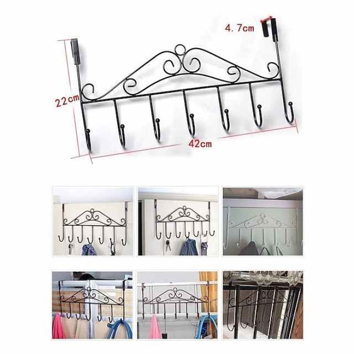 Over Door Hanger with 7 Hooks,Metal Over The Door Towel Hook,Decorative Overdoor Organizers,Hanging Storage Rack for Hat,Coats,Purses,Scarves,Clothes,Jackets,Belt,Bedroom,Bathroom,Closet