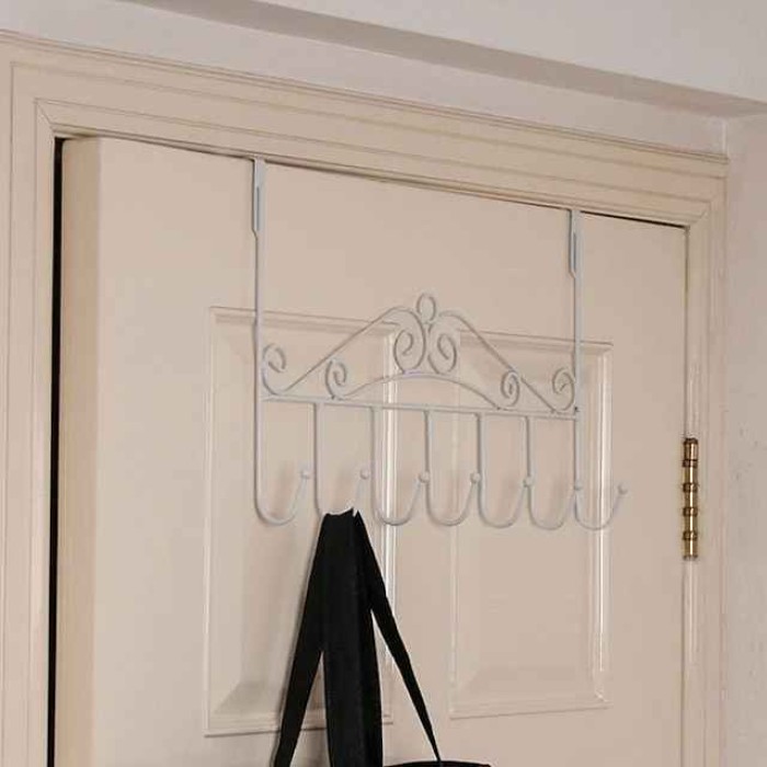 Over Door Hanger with 7 Hooks,Metal Over The Door Towel Hook,Decorative Overdoor Organizers,Hanging Storage Rack for Hat,Coats,Purses,Scarves,Clothes,Jackets,Belt,Bedroom,Bathroom,Closet