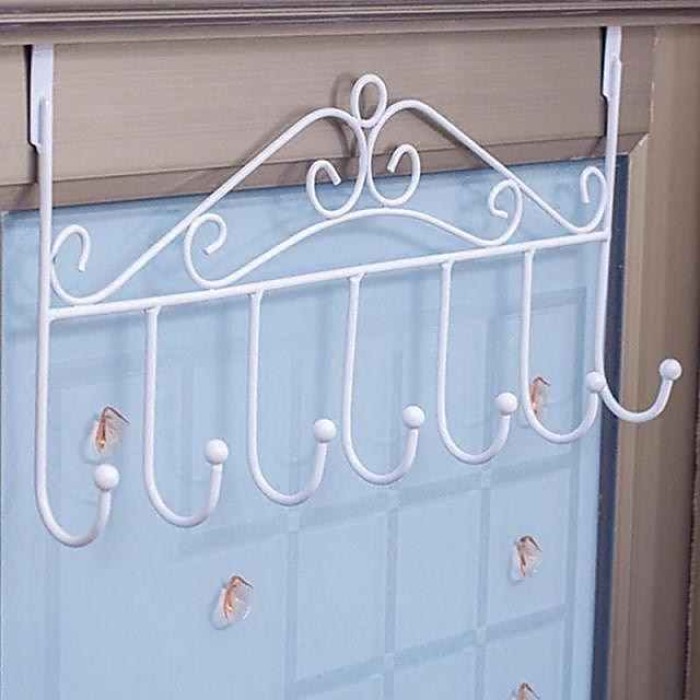 Over Door Hanger with 7 Hooks,Metal Over The Door Towel Hook,Decorative Overdoor Organizers,Hanging Storage Rack for Hat,Coats,Purses,Scarves,Clothes,Jackets,Belt,Bedroom,Bathroom,Closet