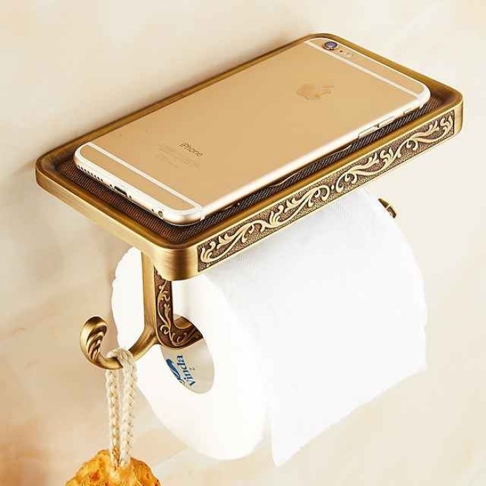 Retro Toilet Paper Holder Mobile Phone Storage Shelf Holder Wall Mounted Rack Toiletpaper holder Bathroom Decor Organization and Storage Toilet Paper Holder Toilet Paper Holder Stand