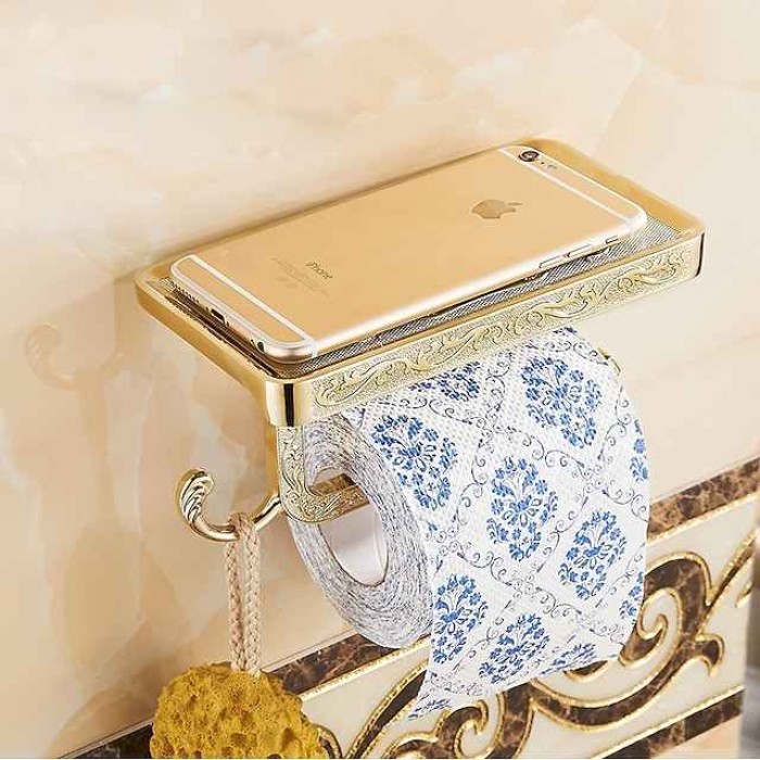 Retro Toilet Paper Holder Mobile Phone Storage Shelf Holder Wall Mounted Rack Toiletpaper holder Bathroom Decor Organization and Storage Toilet Paper Holder Toilet Paper Holder Stand