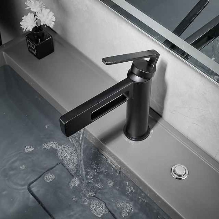 Bathroom Sink Faucet,Black Bathroom Faucet,Brass Single Handle One Hole Gun Shape Bath Taps(Black/Grey/Chrome/Golden)