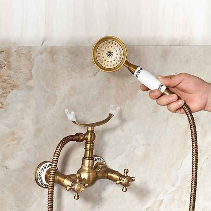 Shower Faucet / Body Jet Massage Set - Handshower Included pullout Rainfall Shower Antique / Vintage Style Antique Brass Mount Inside Brass Valve Bath Shower Mixer Taps