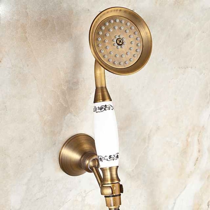 Shower Faucet / Body Jet Massage Set - Handshower Included pullout Rainfall Shower Antique / Vintage Style Antique Brass Mount Inside Brass Valve Bath Shower Mixer Taps