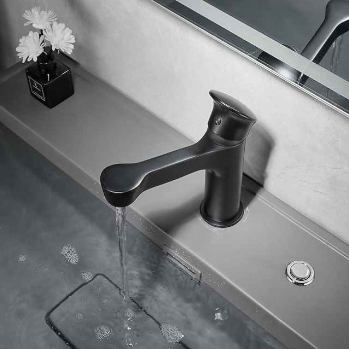 Bathroom Sink Faucet,Black Bathroom Faucet,Brass Single Handle One Hole Bath Taps(Black/Grey/Chrome/Golden)