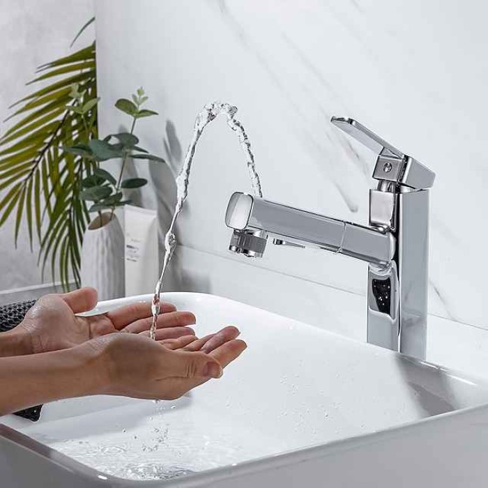 Bathroom Sink Faucet - Pull out / Pullout Spray Electroplated Centerset Single Handle One HoleBath Taps